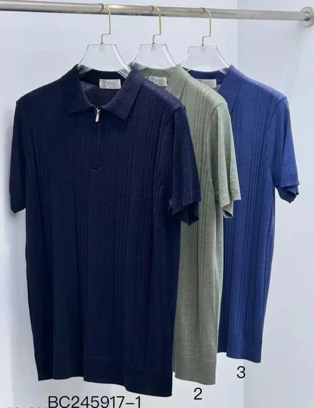 

BILLIONAIRE BLKA CPTG T-Shirt Silk men 2024 summer new thin fashion stripe zipper knitting big size M-4XL Short sleeve Shirt