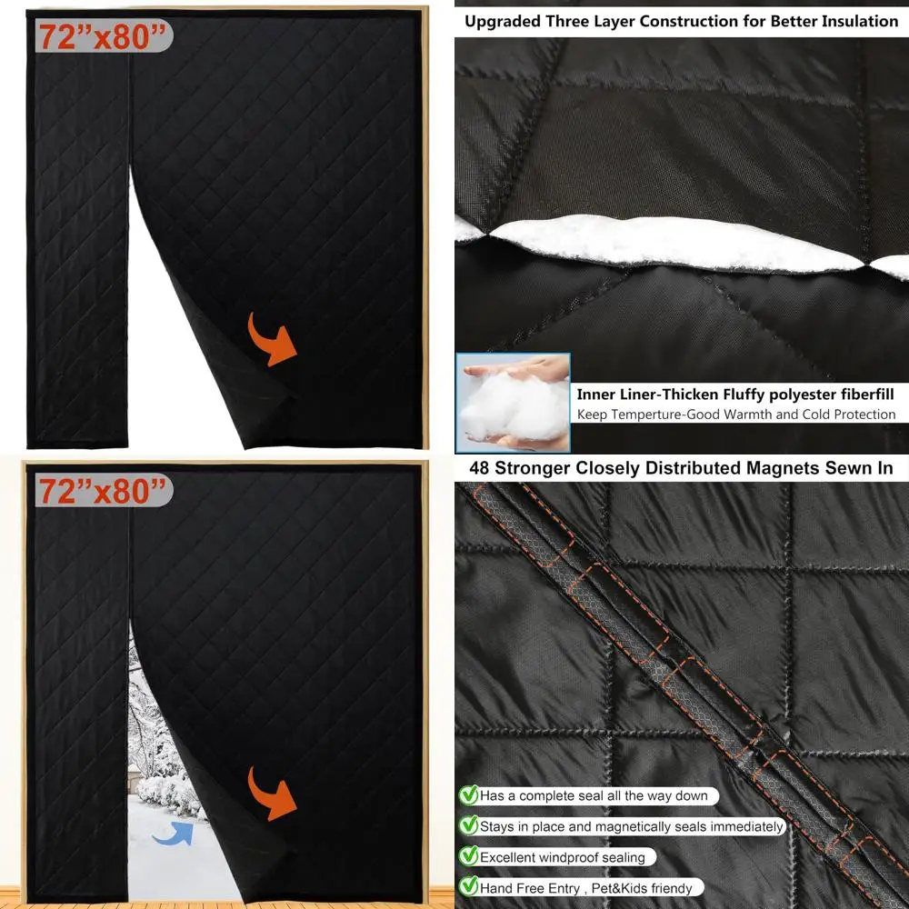 

Winter Insulated Door Curtain - Heavy-Duty Oxford with Polyester Fill, 74x81 for French Sliding Doors