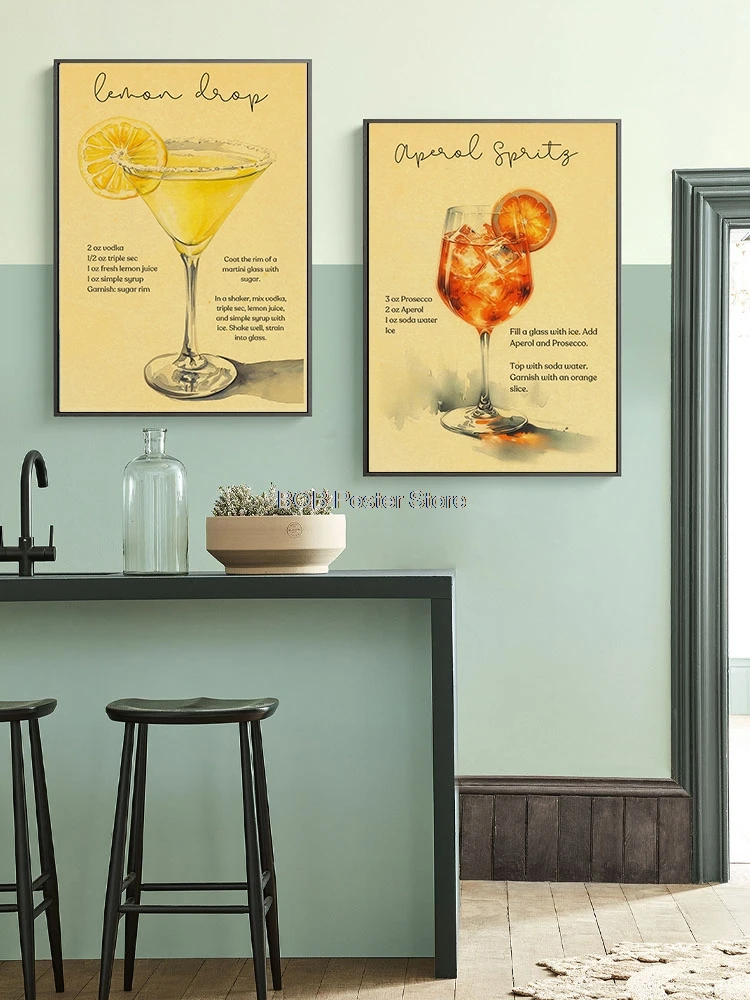 Classic Summer Bar Mixing Steps Poster Vintage Kraft Paper Cocktail Mojito Paloma Whiskey Tequila Cafe Art Wall Decal Decoration