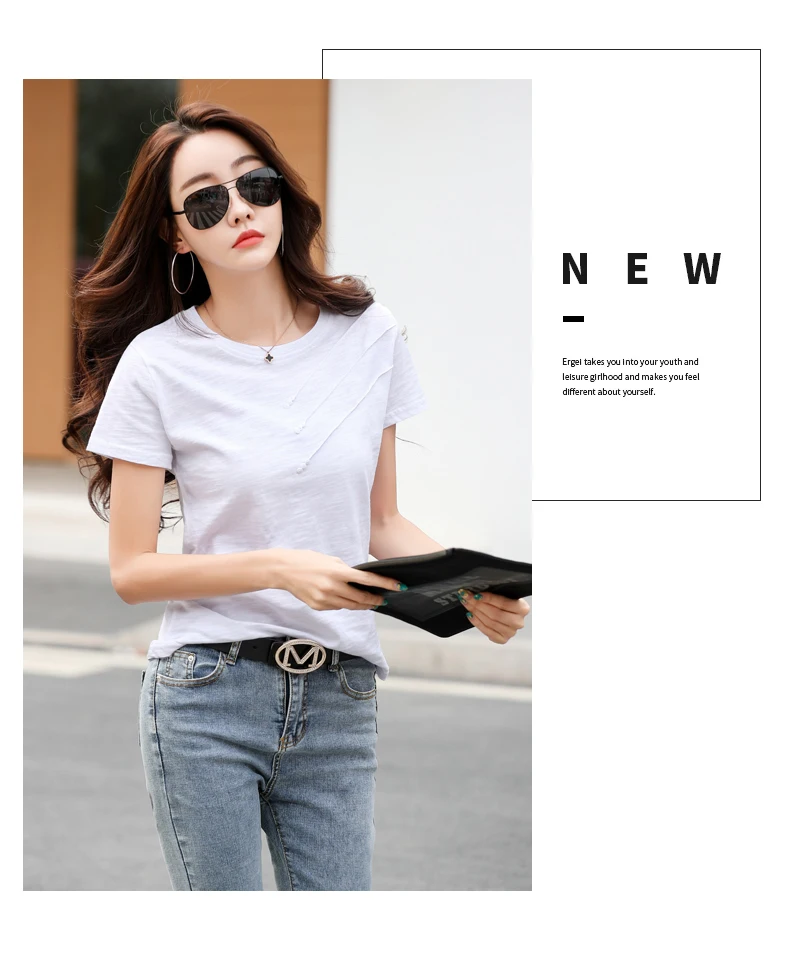 AOSSVIAO 2026 Summer Solid Color Women's T-Shirts Slub Cotton O-Neck Short Sleeve T-Shirt Loose Casual Simple Button Basic Top