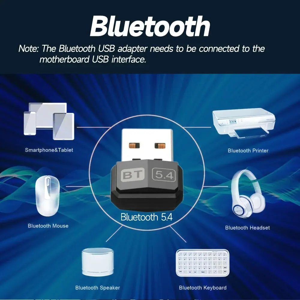 USB Bluetooth Adapter Bluetooth 5.4 Receiver PC Dongle for Speaker, Mouse, Keyboard, Music Audio Transmitter Portable