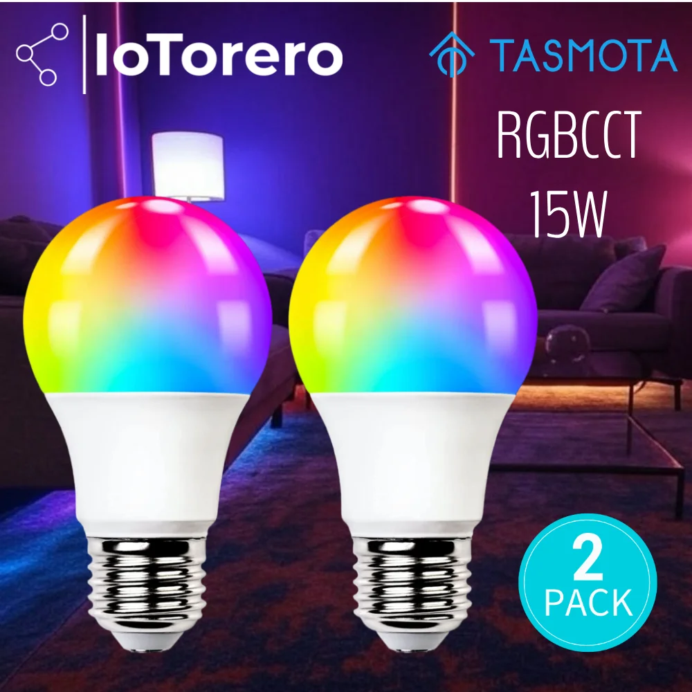 

Светодиодная лампа IoTorero Tasmota MQTT 2 УПАКОВКИ 15 Вт RGBCCT работает с домашним помощником