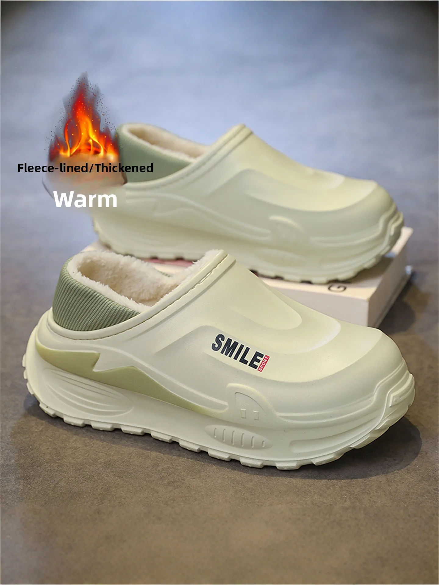 Men's Cotton Slippers Winter Anti-Slip Waterproof Indoor Home Fleece Lined Warmth Prevent Cold with Heel Cover One-Strap Sandals