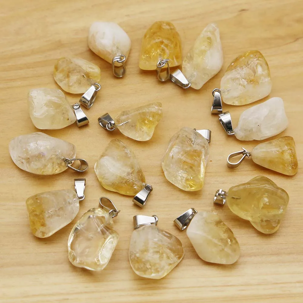 Natural Stone Raw Ore Irregularly Polished Topaz Pendant Necklace Reiki Charm Jewelry Accessories Wholesale Festival Gifts 24Pcs