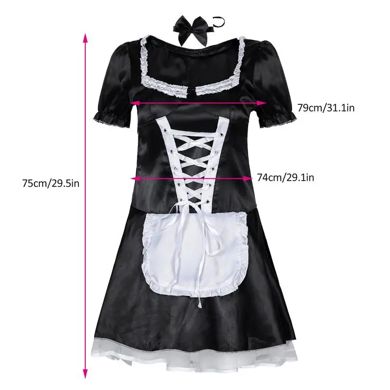 Uniforme de empregada com nó no pescoço, traje sexy de anime, menina macia japonesa, cosplay servo, preto e branco