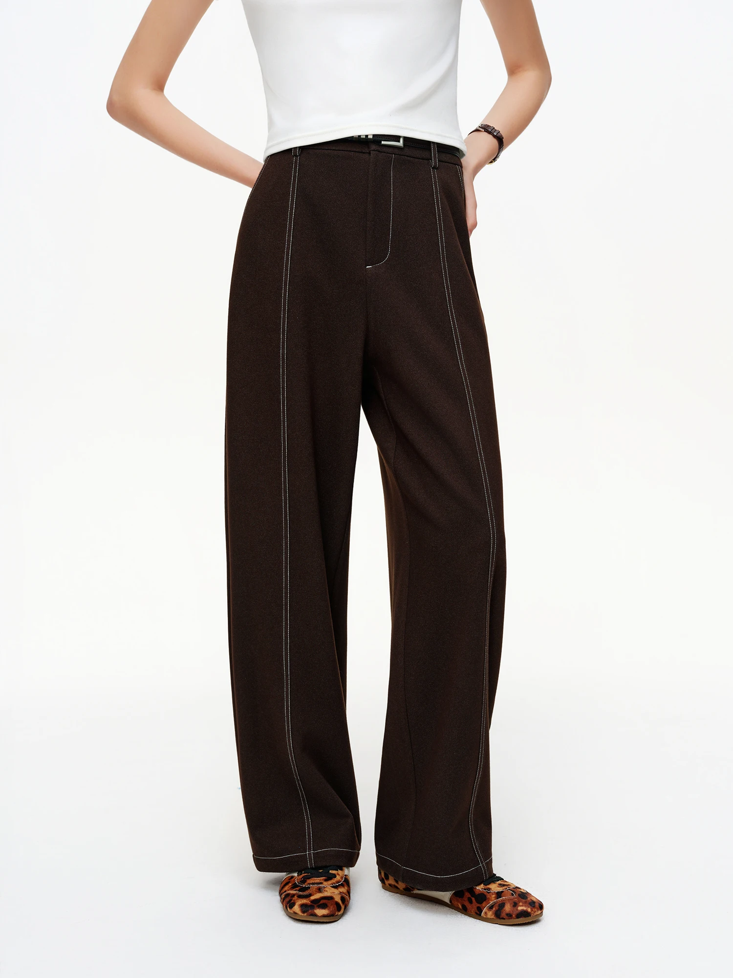 DUSHU 【Curved Blade Satin Pants】Visible Stitching Faded Finish Denim-Inspired Stretch Straight-Leg Women 2026 Spring New Arrival