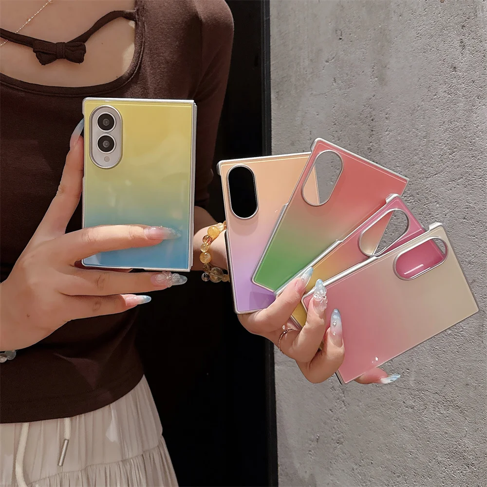 Gradient Aurora Color Phone Case For Samsung Galaxy Z Fold8 Ultra 7 6 Electroplated Silver Hard Cover Protection Foldable Shell