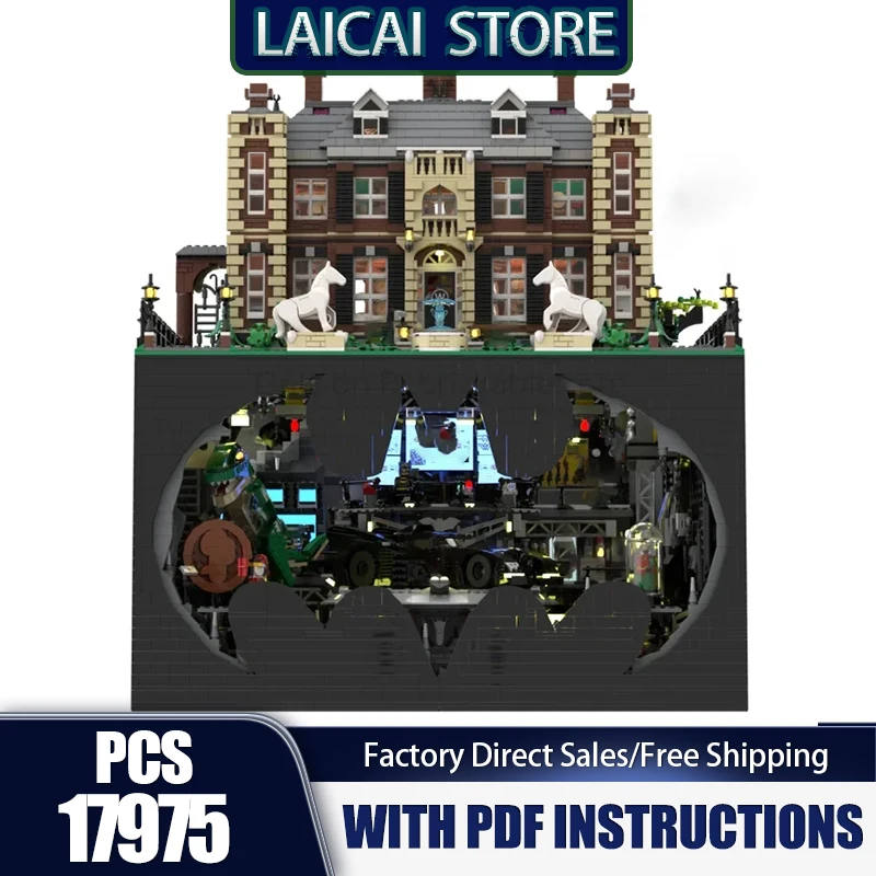 

Moc Building Blocks Modular Bat Cave and Manor Model Technology Bricks Popular Movie Model DIY Assembly Construstion Gifts Toys