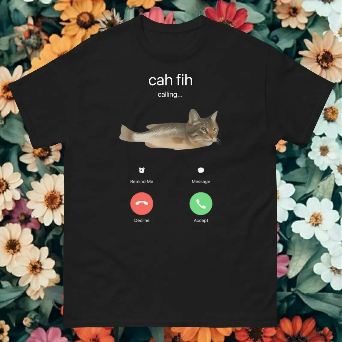 Cat Fish T-shirt Cat Meme Picture Women's Comfortable Home Clothes Round Neck Unisex Hip-hop Fun Clothing