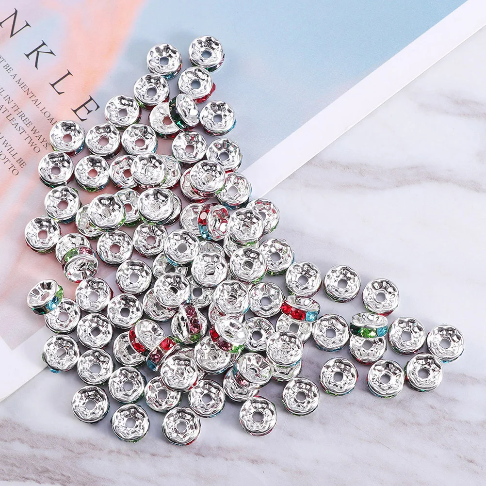 

80Pcs Rhinestone Spacer Beads Silver Plated 8mm Mixed Colors DIY Jewelry Bracelets Necklaces Craft Findings Plated Spacer Bead