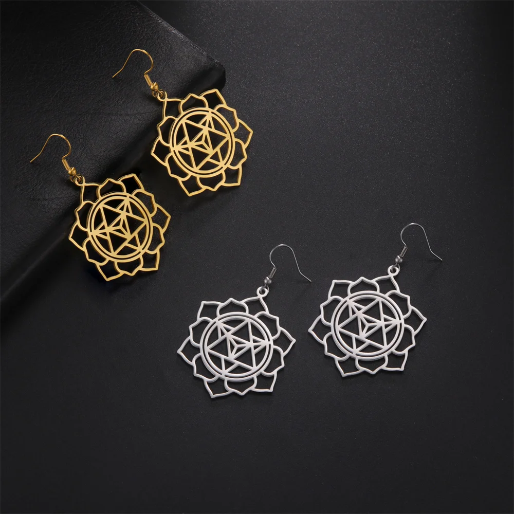 EUEAVAN Merkaba Star Pendant Drop Earrings Star Tetrahedron Lotus Flower Mandala Earrings Sacred Yoga Spiritual Kabbalah Jewelry