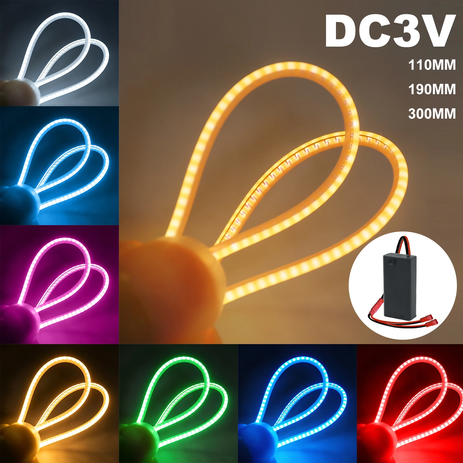 3V Battery Powered LED Filament 110mm 190mm 300mm Flexible 360° Luminous Edison Bulb Diode Lamp Parts for DIY Decor Lighting