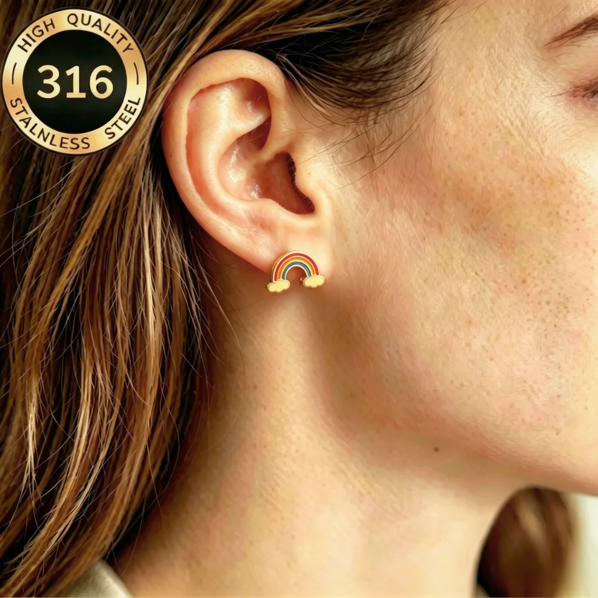1 Pairs Cute Minimalist Rainbow Design Stud Earrings,Stainless Steel,Daily Gift for Girls,Ears Jewelry Accessories,for Teenager