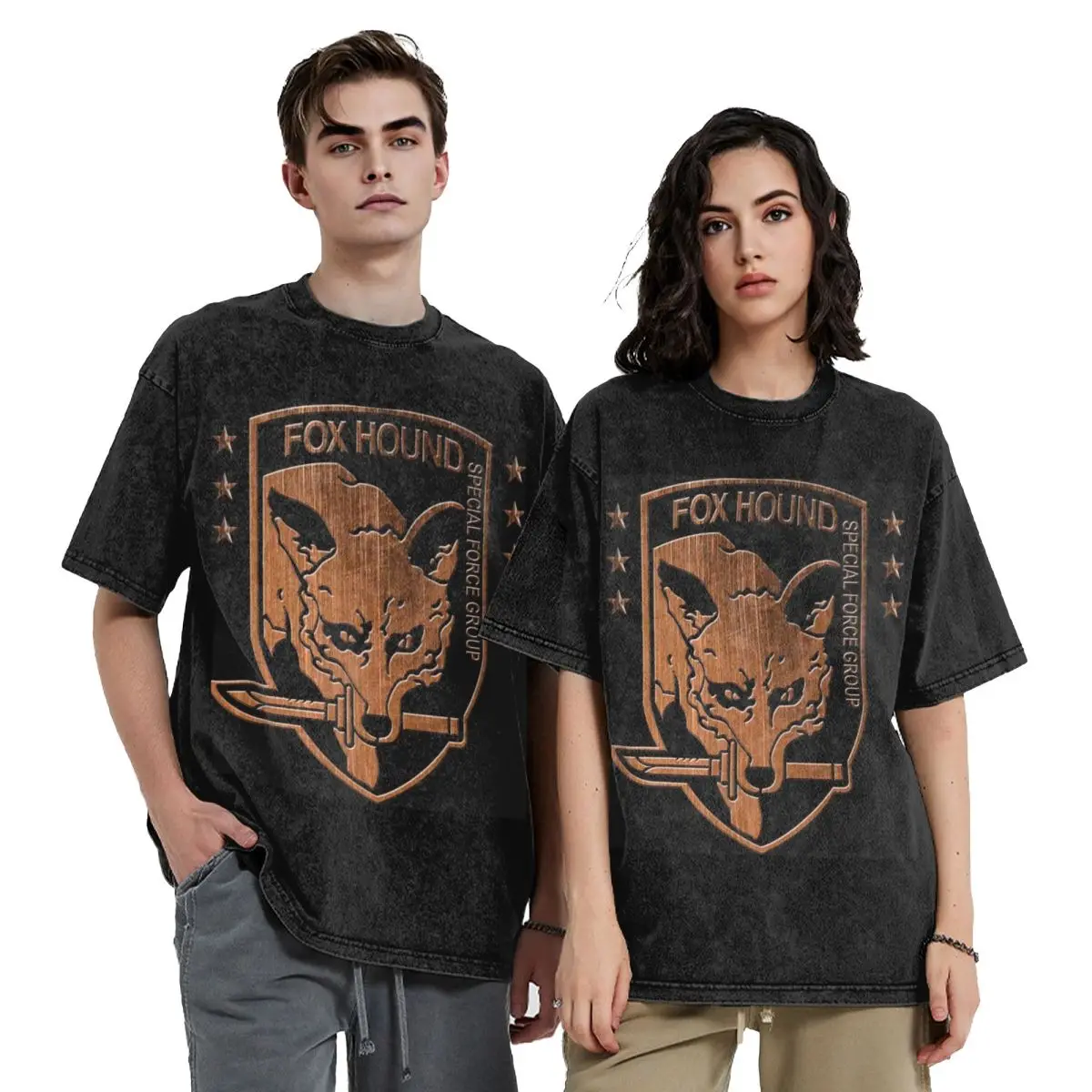 Foxhound Special Forces Group Metal Gear Solid Washed T Shirts Vintage Short Sleeve T-Shirt Streetwear Tops Tees for Men Women