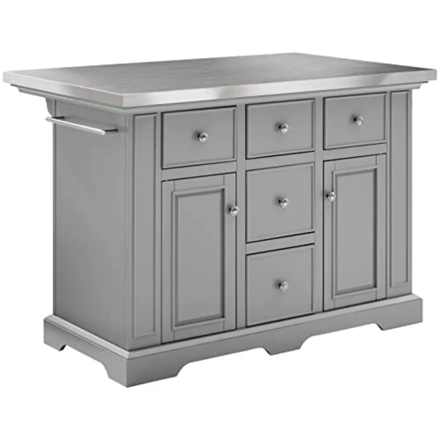 

Julia Stainless Steel Top Kitchen Island with Storage Drawers, Shelves, and Spice Rack, Gray