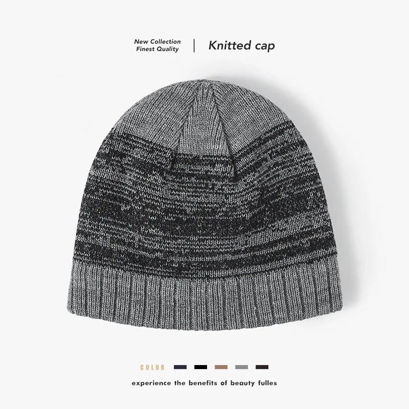 New European and American style color-blocked plain knitted hat for men and women with large head circumference