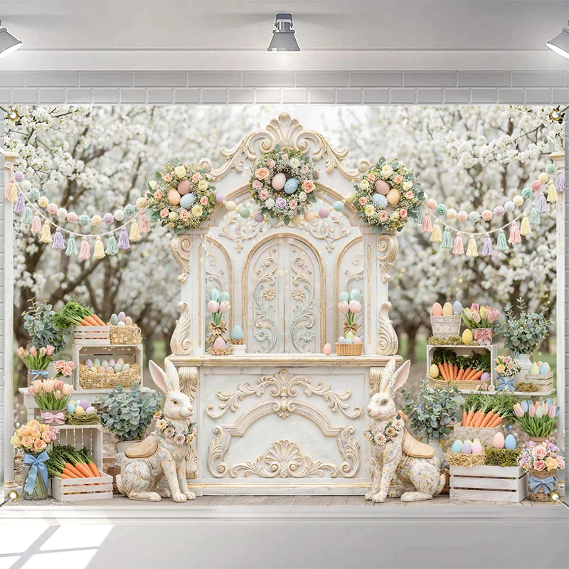 

LS Photography Background Spring Easter Bunny Egg Wreath Decor Birthday Cake Smash Kids Portrait Photo Backdrop Studio