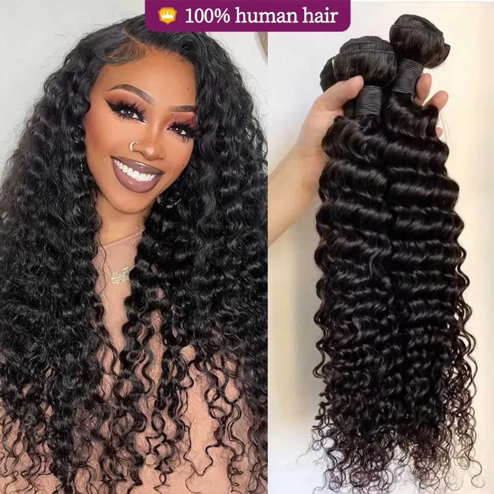 10-40 Inch Wave Bundles 1/4 Pcs Raw Virgin Unprocessed Human Hair Brazilian Deep Wave Human Hair Curly Bundles Extensions