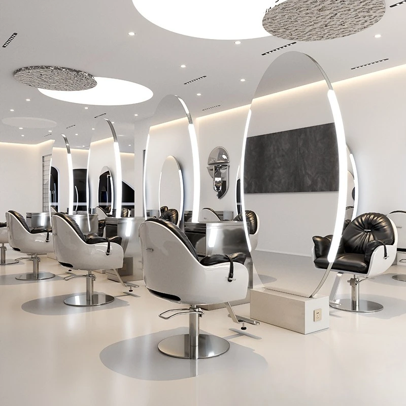 

Mirror table single and double-sided floor mirror hair salon with lamp stainless steel hair cutting hair salon