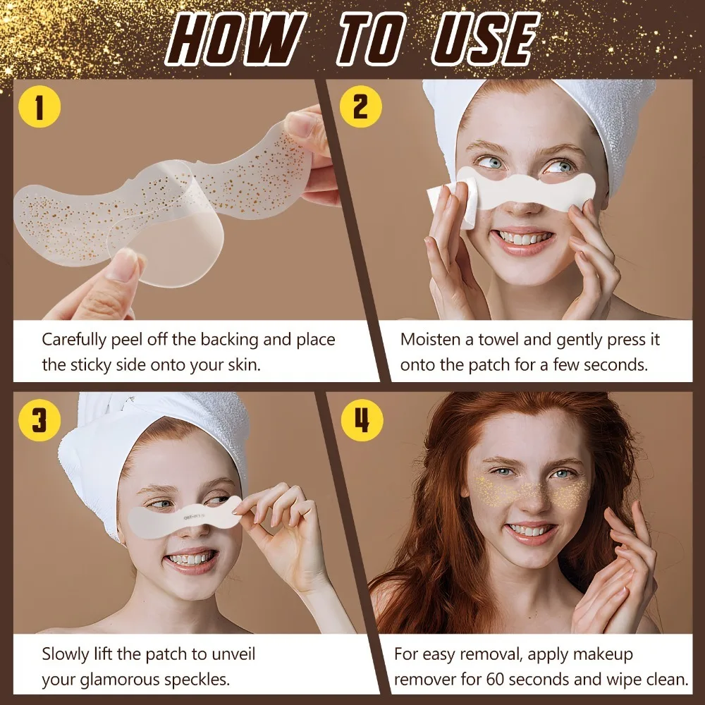 10 шт., металлические поддельные наклейки с веснушками, золотые, серебряные временные татуировки, горячее тиснение, патчи для макияжа лица, водонепроницаемые для женщин, вечерние