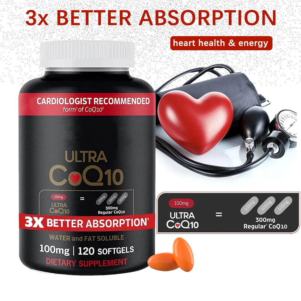 Coenzyme CoQ10 100mg Softgels - 3x Better Absorption, Antioxidant Supplement for Aging & Heart Health, Energy, Blood Pressure