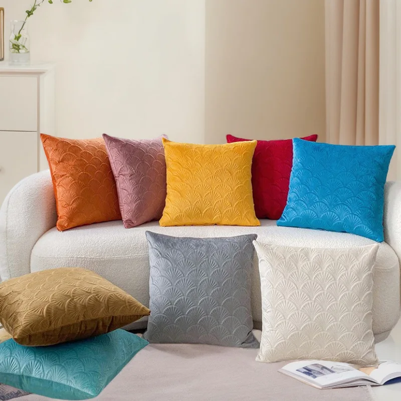 Solid Color Shell Pattern Velvet Double Sided Pillowcase Soft And Comfortable Square Throw Pillowcase Cushion Cover Holiday Gift