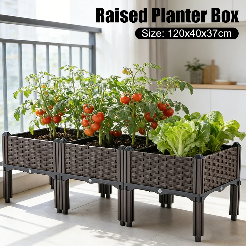Plastic Raised Planter Box with Drainage Holes Planting Container Elevated Raised Bed Propagation Box for Indoor and Outdoor Use