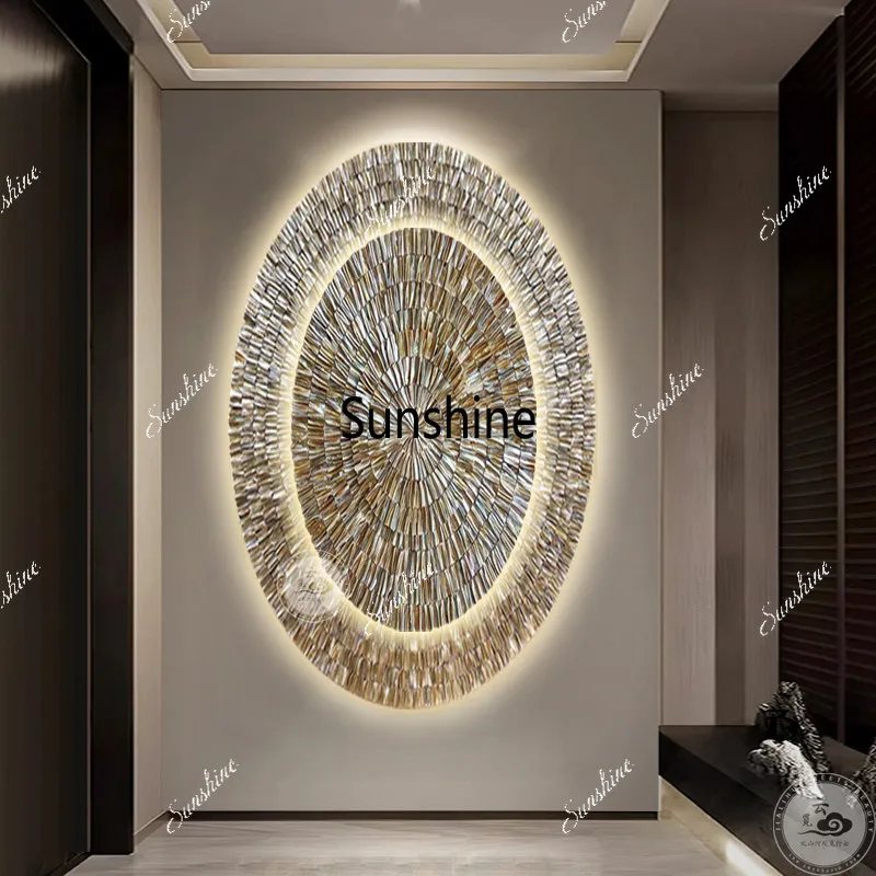 Modern entrance led light painting natural shell decorative painting