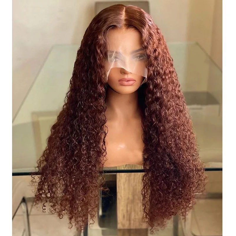 ソフト 180 密度 26 インチロングブラウン変態カーリーグルーレスレースフロントウィッグ女性のための BabyHair 事前摘み取られた自然なヘアライン毎日