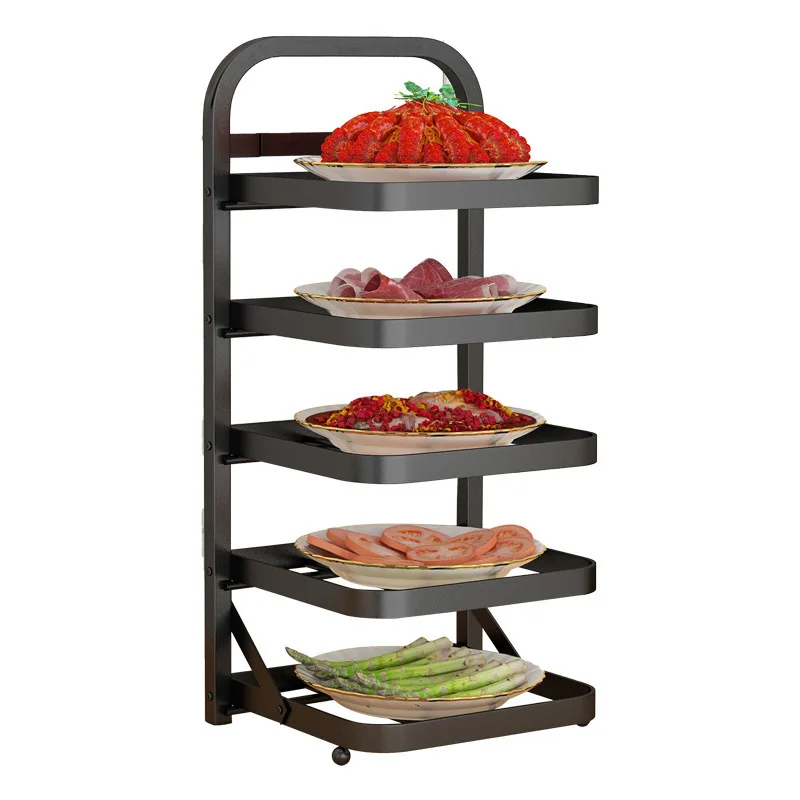 

No Punching Wall Mounted Multi-layer Classified Side Dish Rack Foldable Household Kitchen Hotpot Vegetable Storage Racks