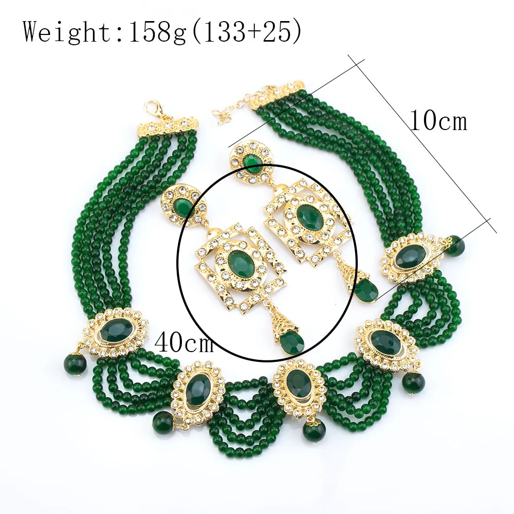 Sunspicems Fashion Algeria Morocco Jewelry Hand Bead Choker Necklace Earring Sets For Women Gold Color Arabic Bridal Bijoux