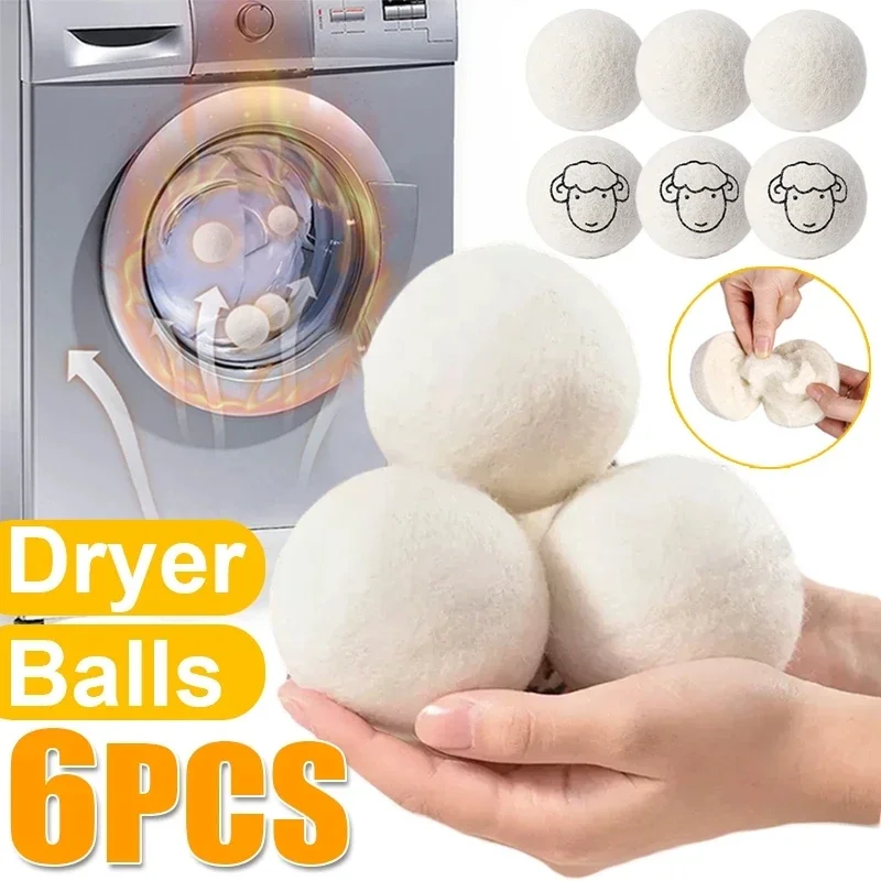 1/3/6Pcs Reusable Wool Dryer Balls Clothes Softener Laundry Fleece Dryer Ball Kit Home Clothes Dryer Washing Machine 3/4/5/6/7cm