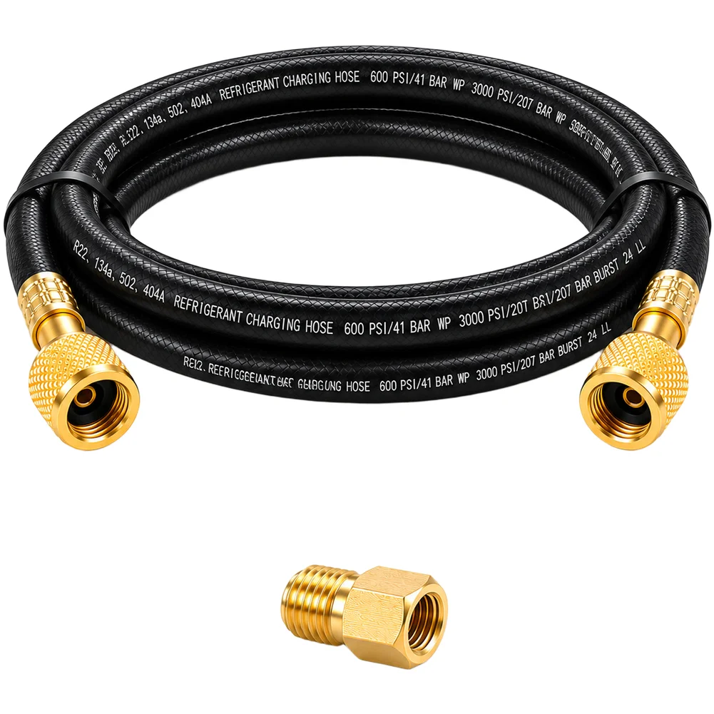 Vacuum Hose 3/8 Inch for HVAC Systems Supporting R22 R404A Refrigerant with 600 PSI Working Pressure and Brass End Fittings