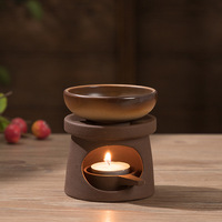 3 in 1 Coarse Pottery Candle Heating Tea Warmer Set Ceramics Japanese Reed Diffuser Essential Oil Furnace Household Home Decor