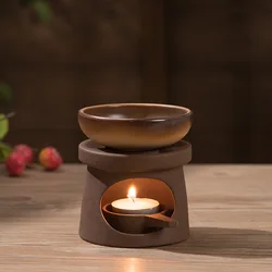 3 in 1 Coarse Pottery Candle Heating Tea Warmer Set Ceramics Japanese Reed Diffuser Essential Oil Furnace Household Home Decor