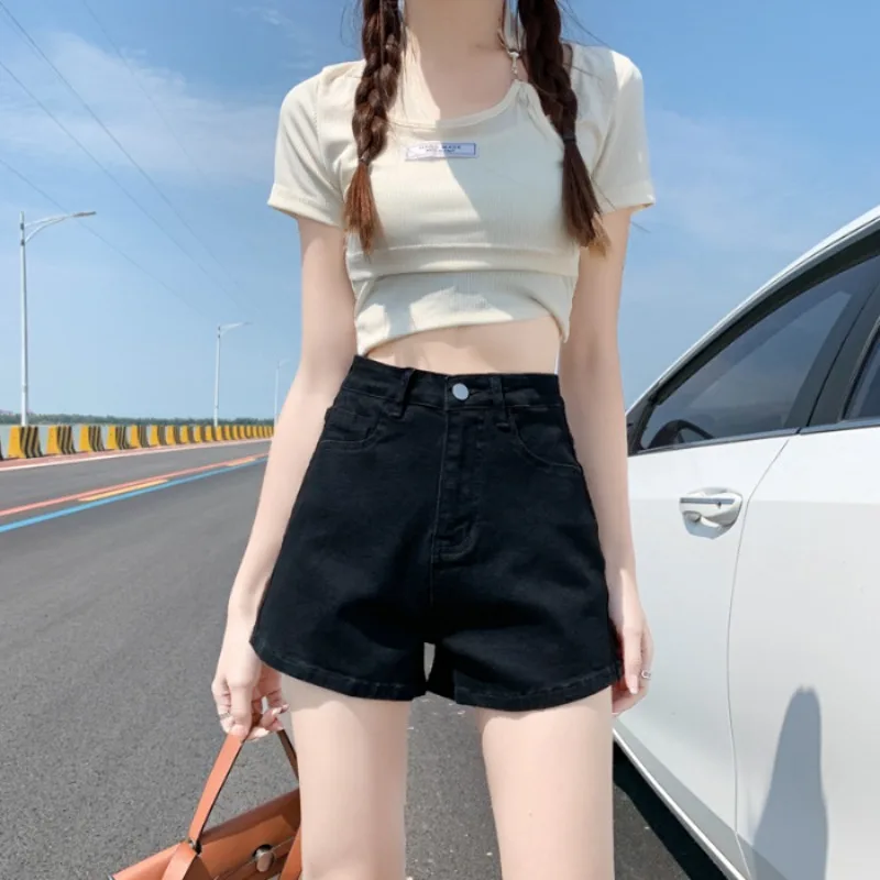 

Y2K Summer Women Vintage Streetwear Korean Denim Shorts High Waist Streetwear Blue Loose Casual Denim Shorts Womens Clothing