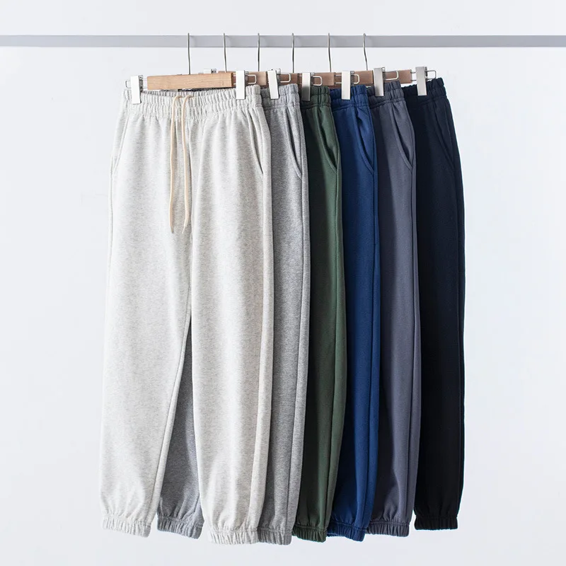 Winter Fashion Fleece Warm Straight Sweatpants Japan Style Men's Premium Casual Pants Elastic Waist Solid Color Simple Trousers