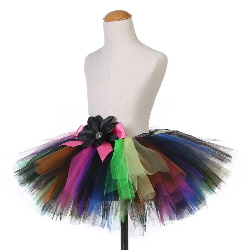 Girls' Multi-Layer Tulle Puffy Skirt, European & American Witch-Style Mini Skirt, Kids' Halloween Carnival Party Outfit Set