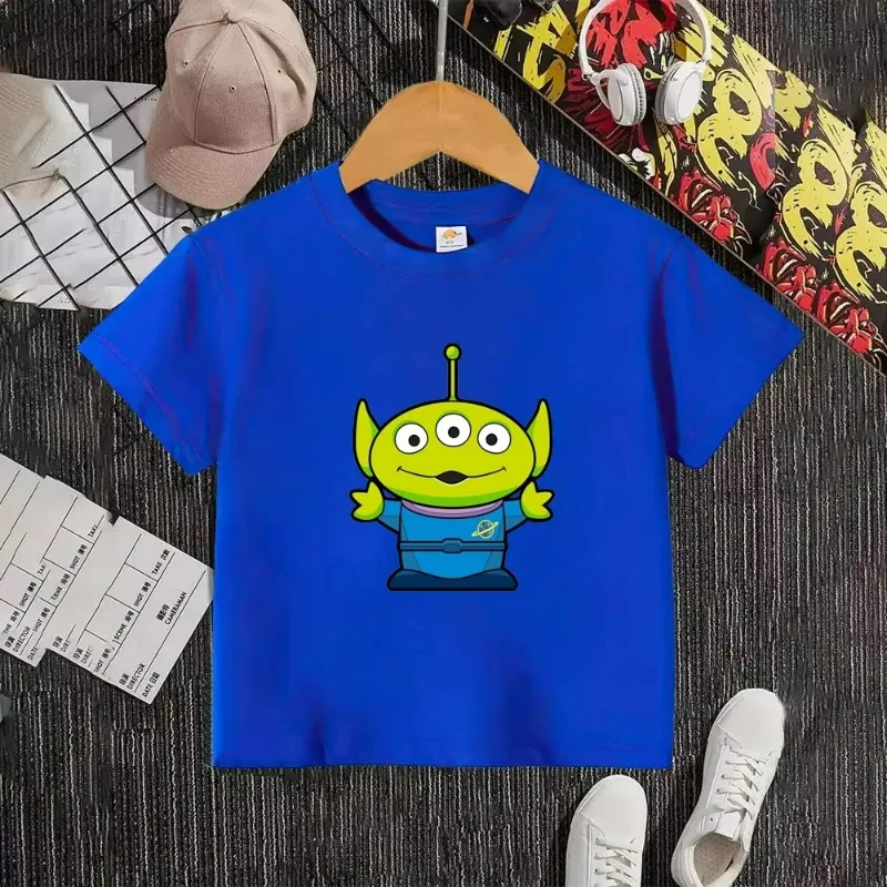 

Новинка лета 2025 года, футболка из чистого хлопка с мультяшным принтом «Чужой» для мальчиков и девочек, детский уличный топ с героями мультфильмов аниме