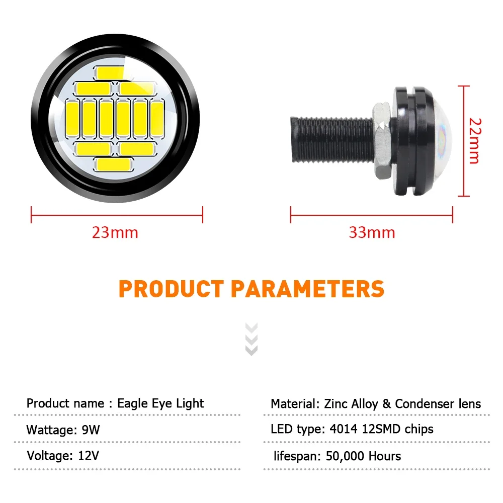 2X Eagle Eye LED Tagfahrlicht 23 MM 4014 12SMD Blinker Lampe DRL Backup Reverse Lampe Moto Auto kennzeichen Licht