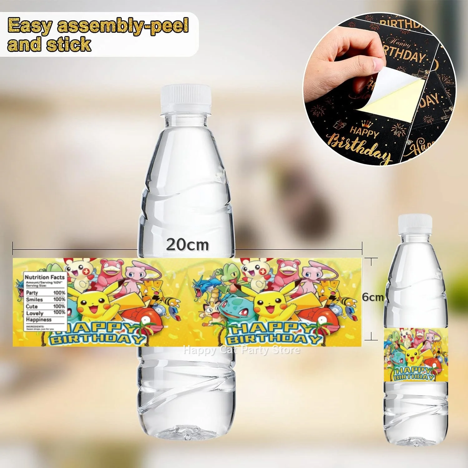 Pokemon Water Bottle Label Birthday Decor Pikachu Candy Wrapper Sticker Wine Labels DIY Bottle Water Cup Kid gift Party Supplies