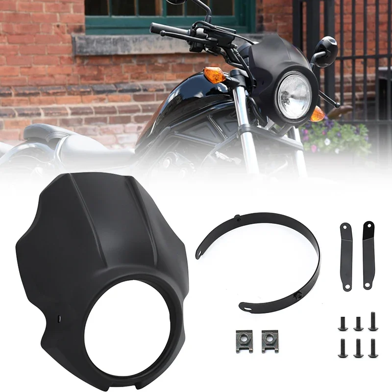 

Motorcycle Accessories Front Mask Headlight Fairing Windshiled Cowl Cover Matte Black For Honda Rebel CMX 300 500 2017-2023