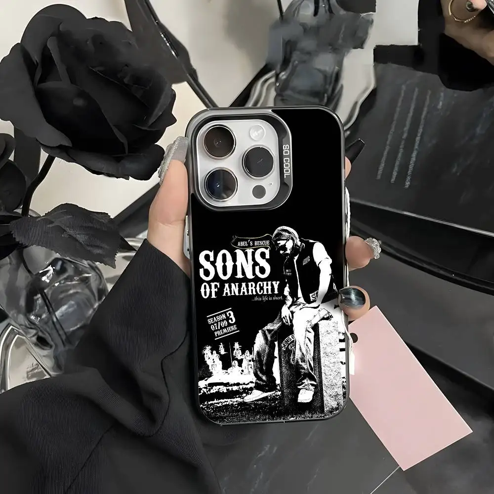 

S-Sons of Anarchy Season Phone Case For iPhone 16 15 14 13 12 11 Pro Max Grey Black Matte Laser Metallic Aurora Funda
