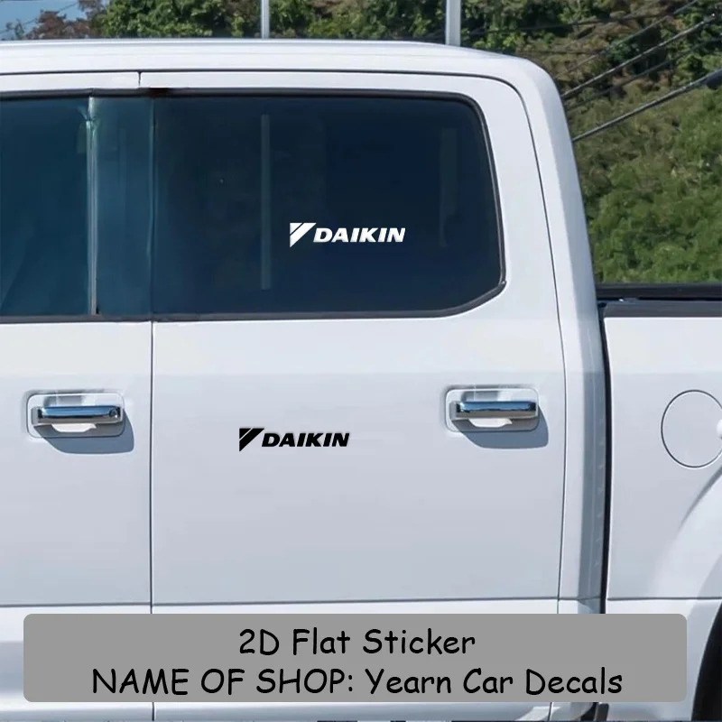 1 pegatinas con logotipo de DAIKIN (negro/blanco), letras negras elegantes con esquinas en ángulo, calcomanías de vinilo transparentes