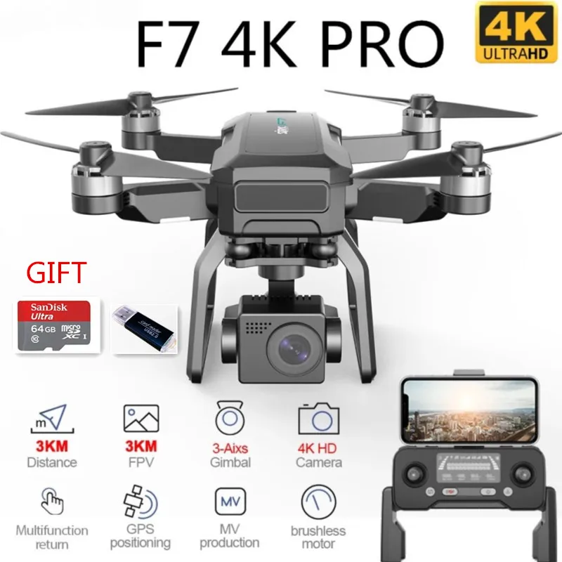 

Дрон F7 4K PRO, GPS, Wi-Fi, 3-осевой карданный подвес, HD-камера, FPV, профессиональный складной бесщеточный Квадрокоптер, Радиоуправляемый Дрон