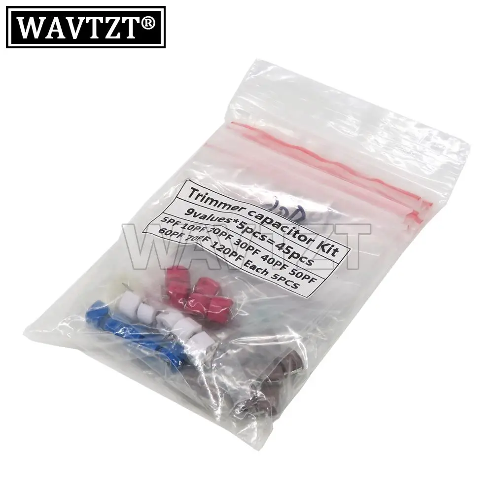 

45PCS JML06 Variable Trimmer Capacitor Assorted Kit 5pf 10pf 20pf 30pf 40pf 50pf 60pf 70pf 120pf Adjustable Capacitors Set Pack