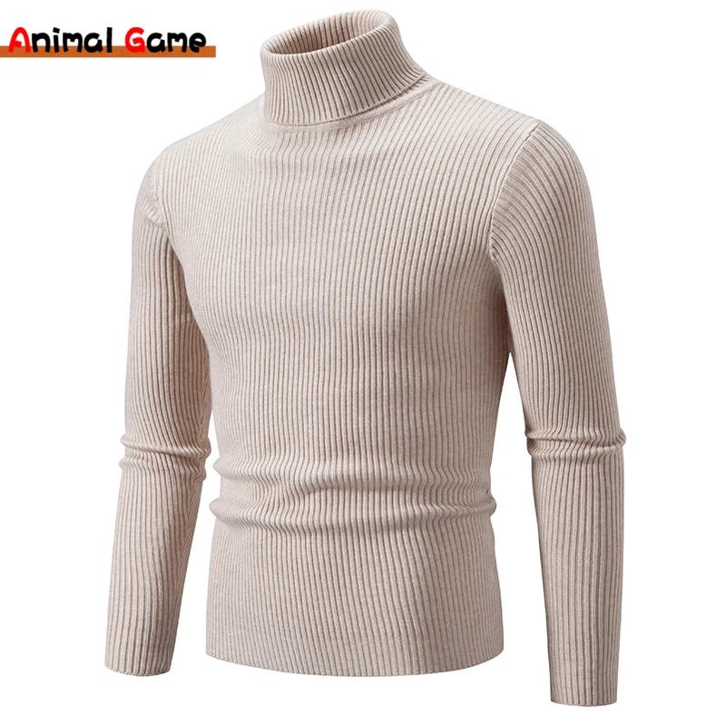 

Autumn Men's Turtleneck Sweater Winter Knitted Striped Warm Outdoor Tops