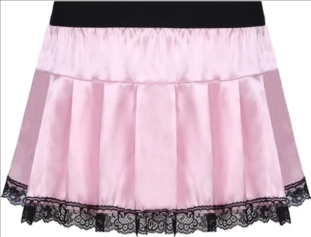 Sexy Adult Customized Gothic Costume Crossdresser Maid Short Skirt Half Skirt Pleated Lace Lace Embedding Can Be Customized