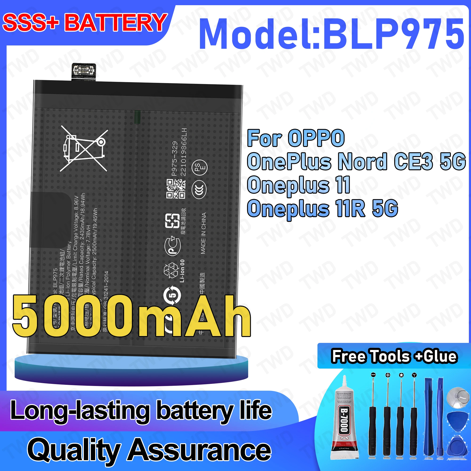 

BLP975 Large capacity 5000mAh Battery For OPPO OnePlus Nord CE3 5G/Oneplus 11/Oneplus 11R 5G Batteries New High Quanlity+Free To