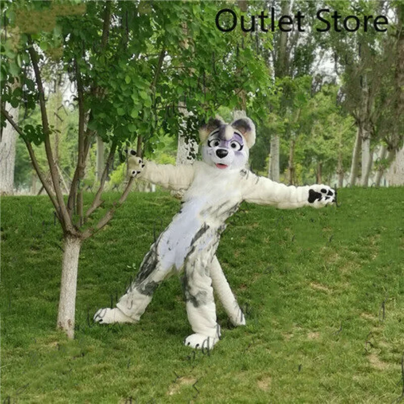 Fursuit Halloween White Fur Husky Fox Dog Mascot Costume Cosplay Party Christmas Furry Costume